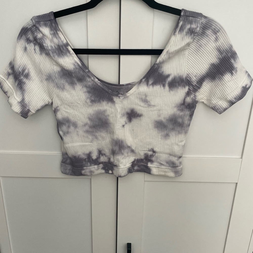 Love Tree Purple and White Tie-Dye Crop Top